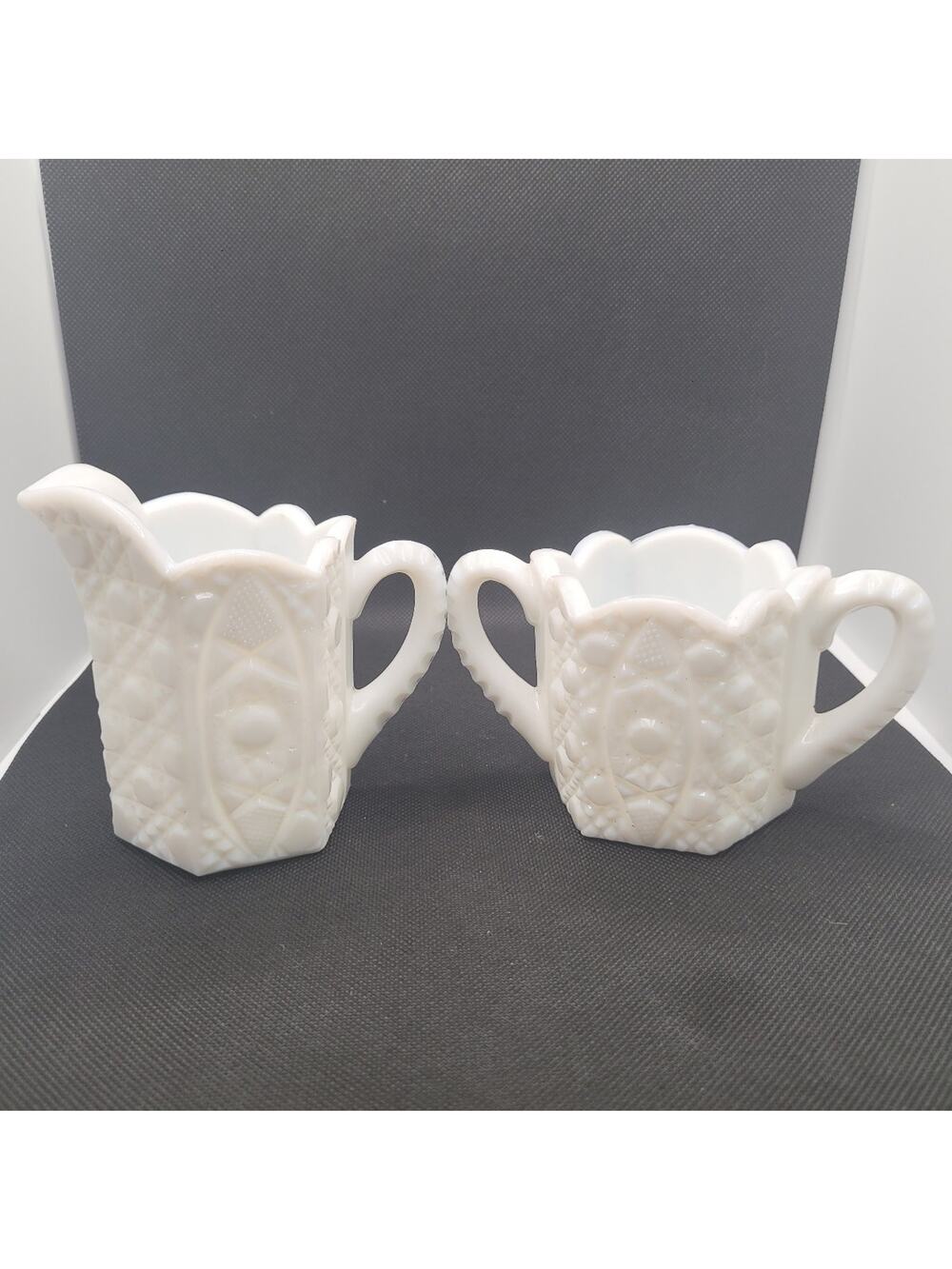 Vintage White Milk Glass Creamer & Sugar Bowl Set – Scalloped Rim